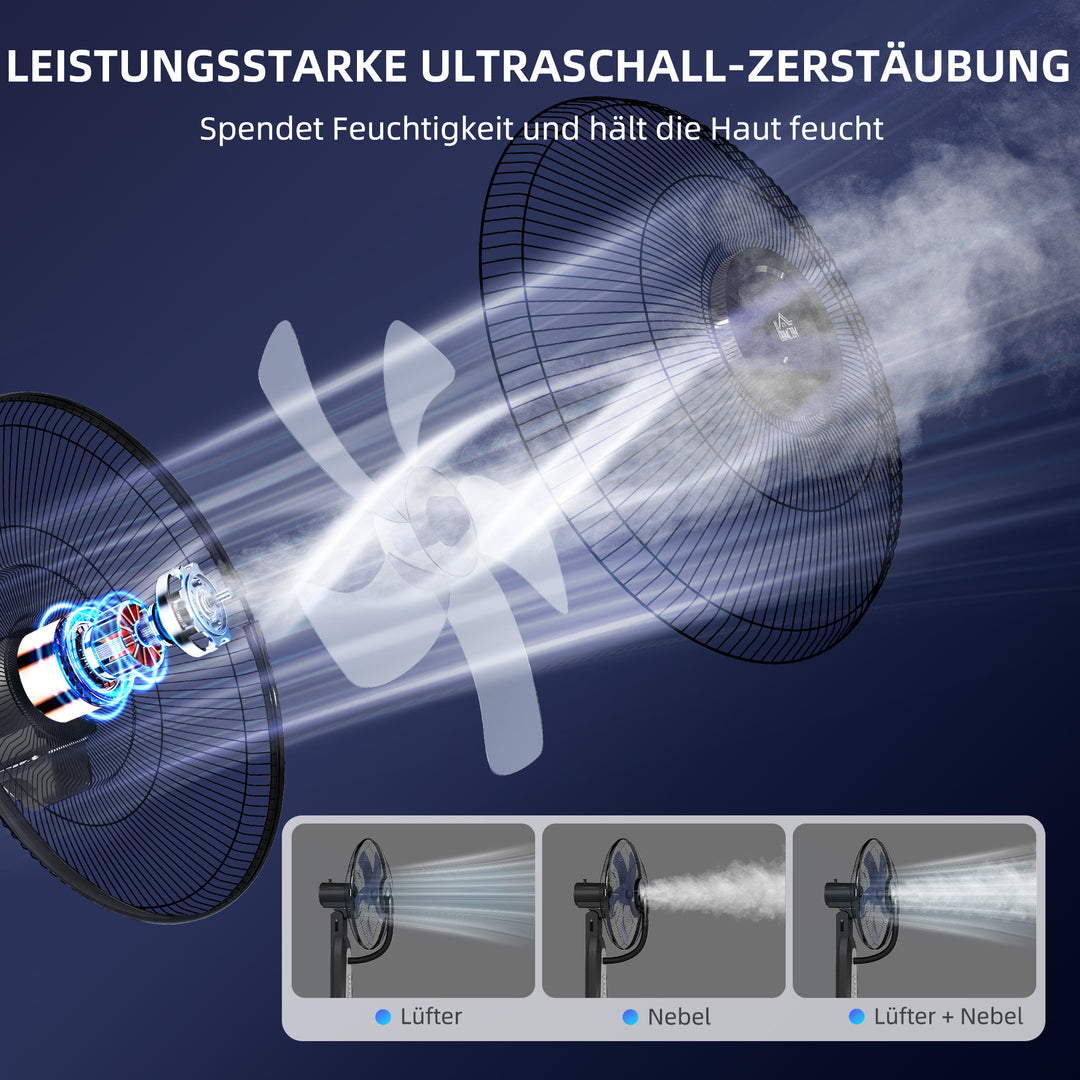 Ventilator med dugfunktion, 3-liters tank, 75 grader roterbar, 3 hastigheder, mobil, 125 cm, sort