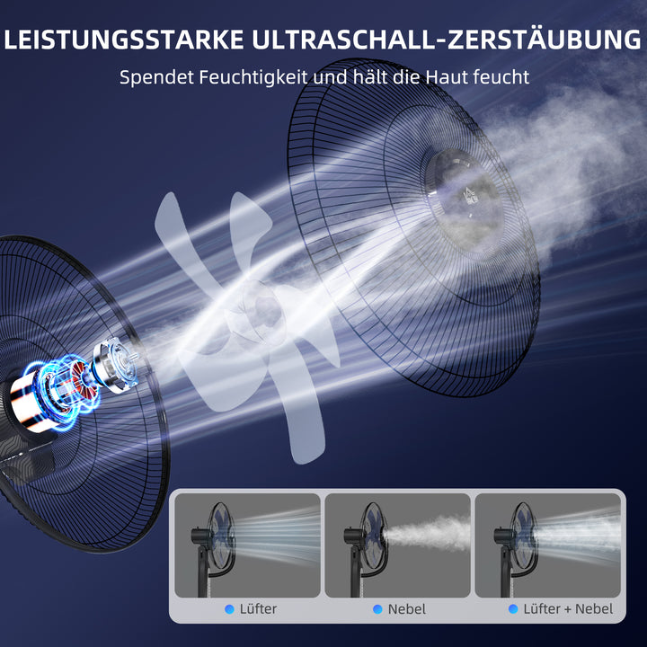 Ventilator med dugfunktion, 3-liters tank, 75 grader roterbar, 3 hastigheder, mobil, 125 cm, sort