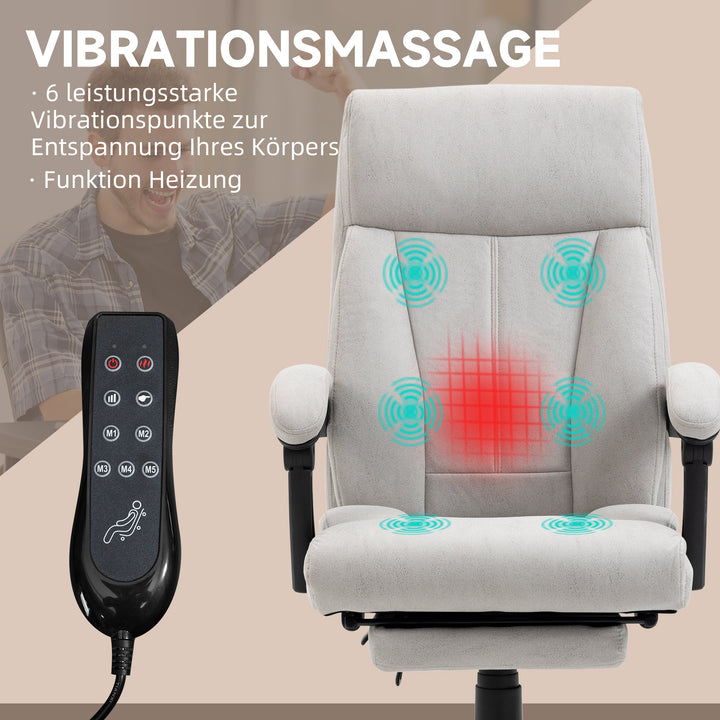 Massage kontorstol computerstol, lændevarme, vippefunktion, lysegrå