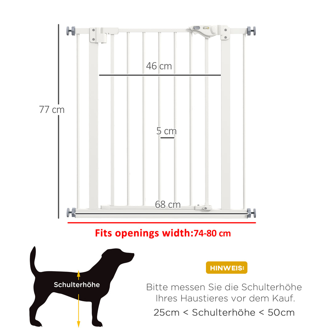 Hundegitter, kæledyrsgitter, metal, plast, 74-80 cm, hvid