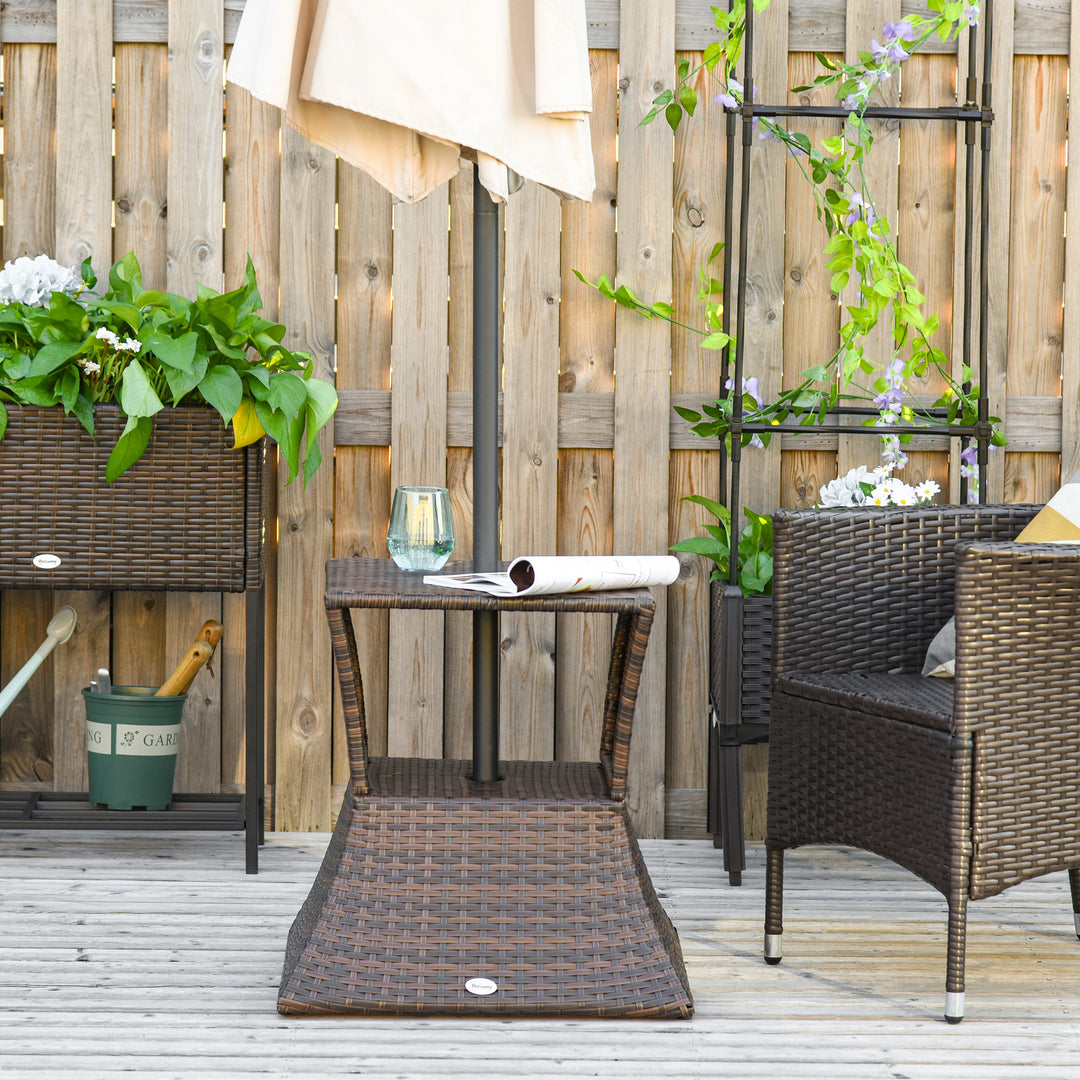 Havebord, sidebord, parasolstativ, havemøbler, terrasse, polyrattan, brun, 54 x 54 x 55 cm