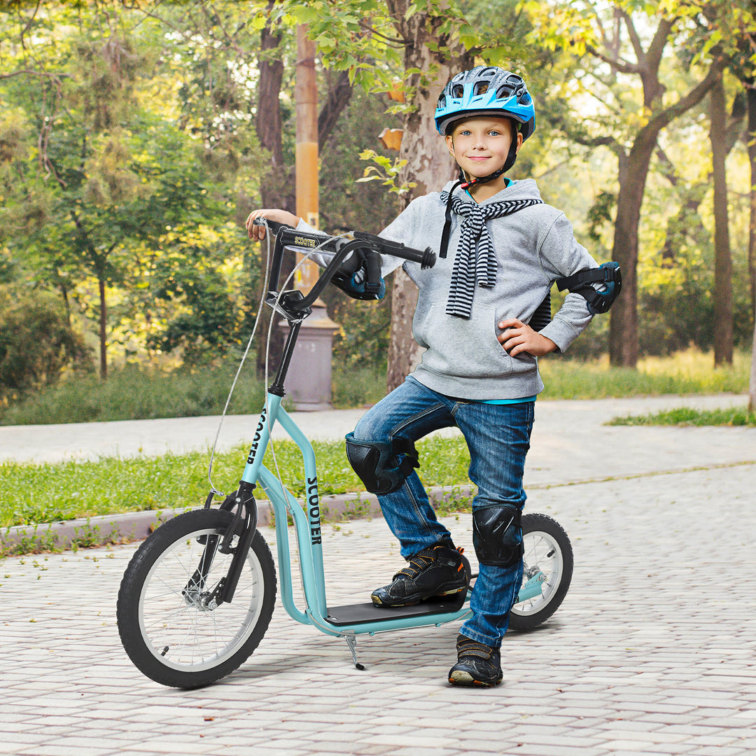 Børneløbehjul fra 5 år løbehjul spark løbehjul city scooter børneløbehjul kickboard med luftgummidæk 16/12 tommer blå 135 x 58 x 88-94 cm