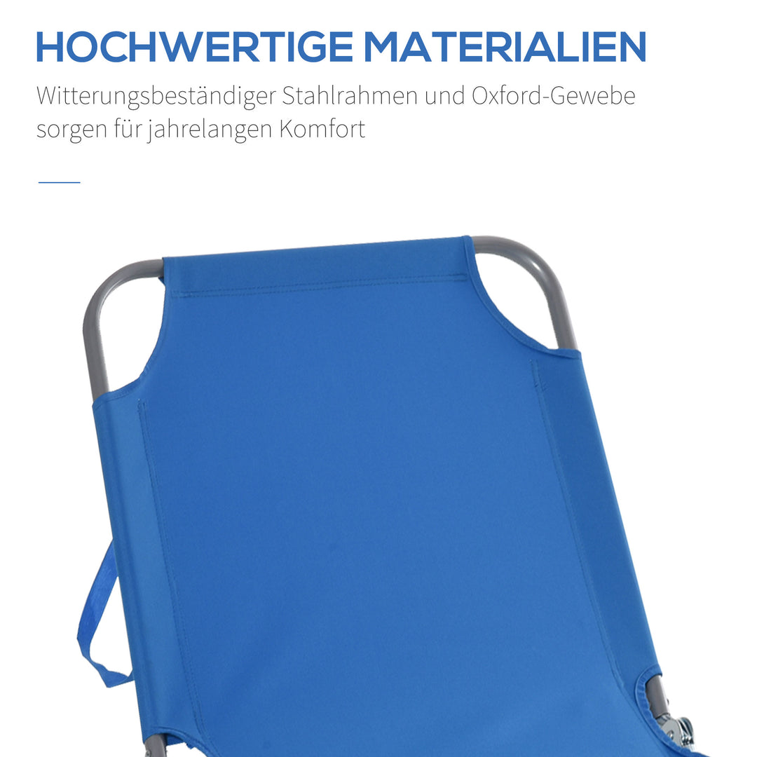 Solseng, foldbar, justerbar ryglæn, rustfri metalramme, 187 x 55 x 24 cm, blå