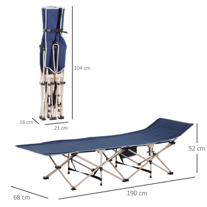 Feltseng, campingseng, foldbar, vejrbestandig, inklusive bæretaske, 190 cm x 68 cm x 52 cm, blå