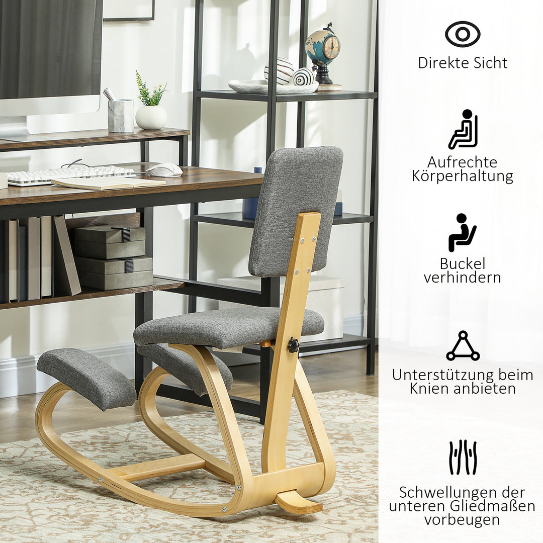 Ergonomisk knæstol, knæskammel, sundhedsstol til hjemmet, kontoret, meditation, grå
