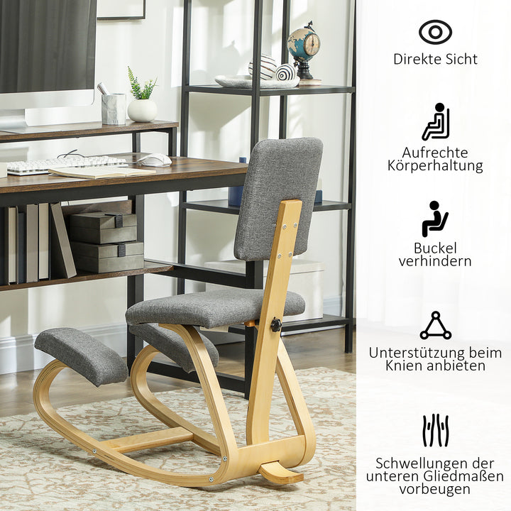 Ergonomisk knæstol, knæskammel, sundhedsstol til hjemmet, kontoret, meditation, grå