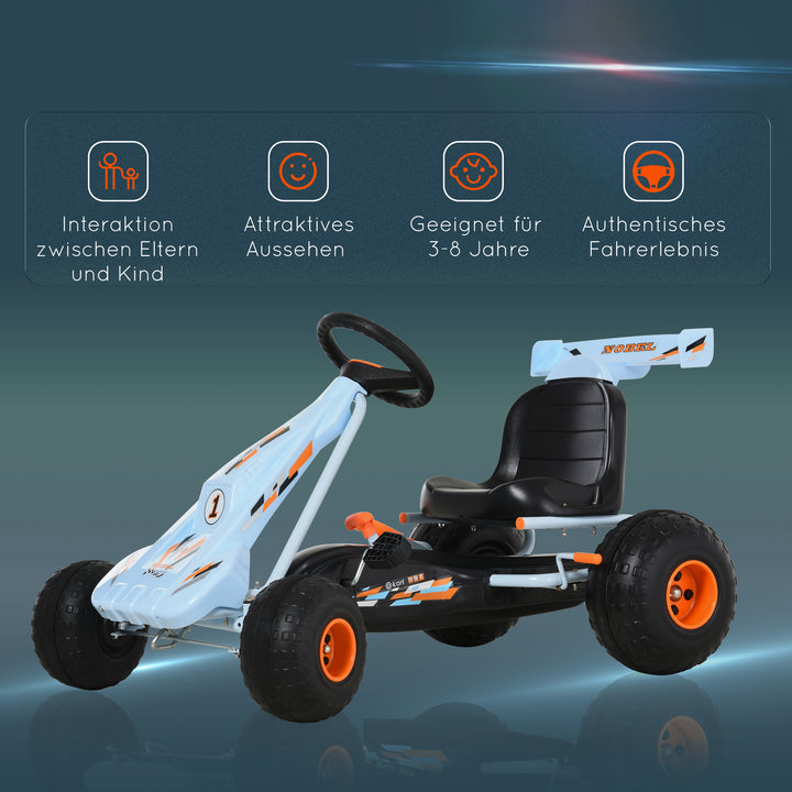 Gokart med håndbremse, justerbart sæde, pedal, frem- og bakgear, kettcar pedalbil, børnebil, børnelegetøj, pedal-gokart til børn fra 3 år, lyseblå