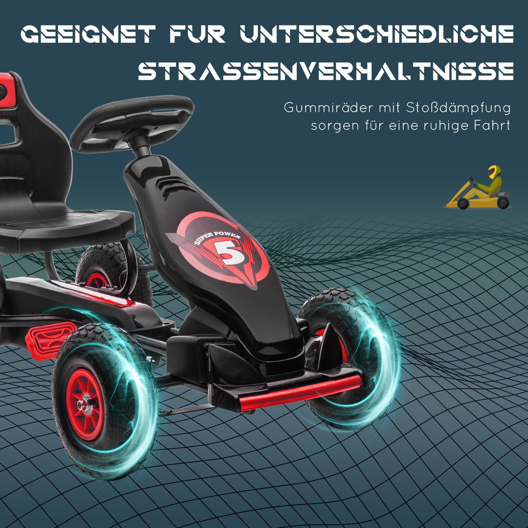 Børne gokart med pedaler og justerbart sæde, indendørs og udendørs, fra 5 år, rød og sort, 121 x 58 x 61 cm
