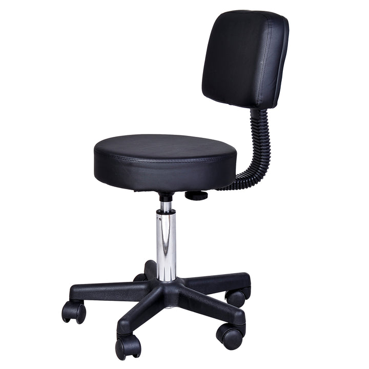 Højdejusterbar rulleskammel med ryglæn, drejeskammel 72-84 cm, 360° drejelig arbejdsskammel, kontorskammel til kontor, salon, massage, spa, sort