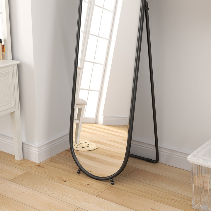Helfigursspejl, oval form, fritstående, metalramme, 40x160cm, sort