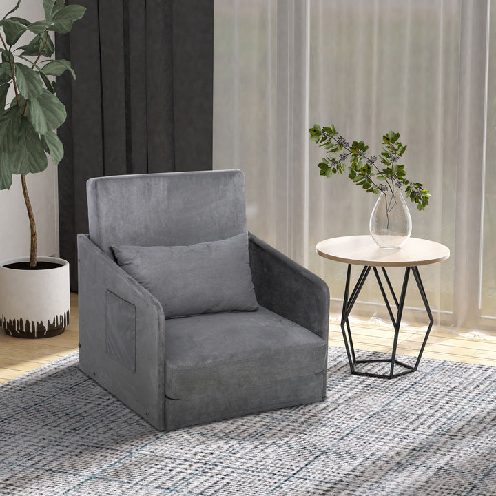 Sovesofa enkeltsofa vaskbart betræk 2 sidelommer pude metalgrå 70 x 76 x 77 cm