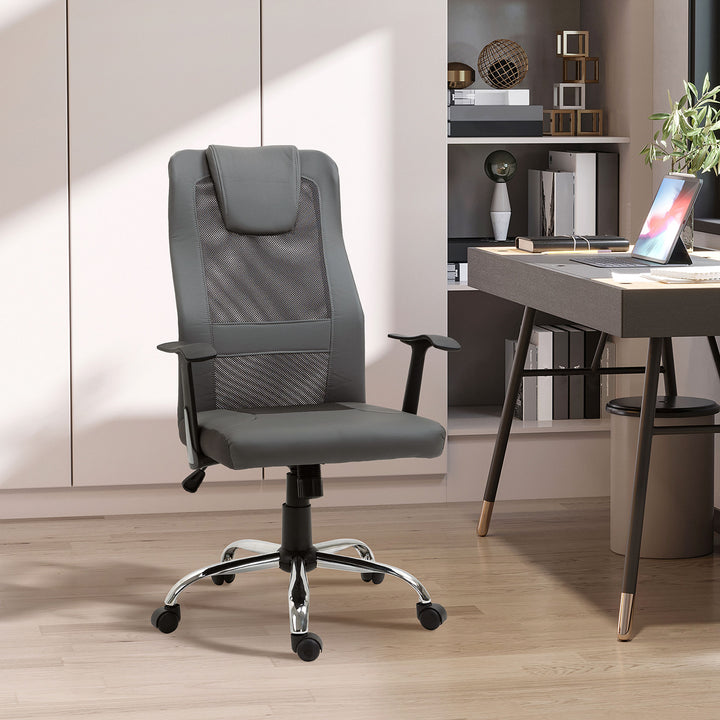Kontorstol, drejestol, højdejusterbar chefstol, ergonomisk skrivebordsstol, kunstlæder, grå, 66 x 73 x 108-118 cm