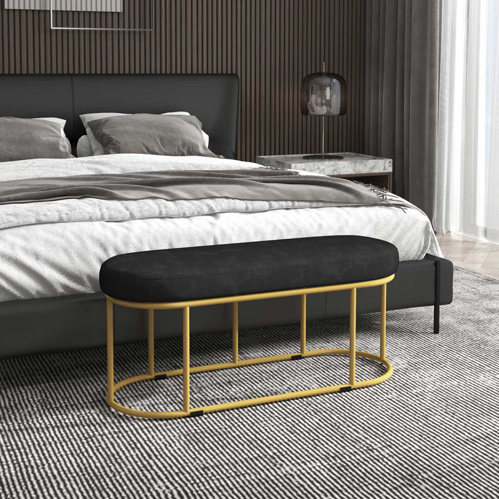 Skobænk i retrodesign, sengebænk, entrébænk, fløjlslook, op til 200 kg, metalstel, sort, 100 x 37 x 43 cm