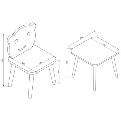 Bordsæt, bord med 2 stole, til børn, hvid