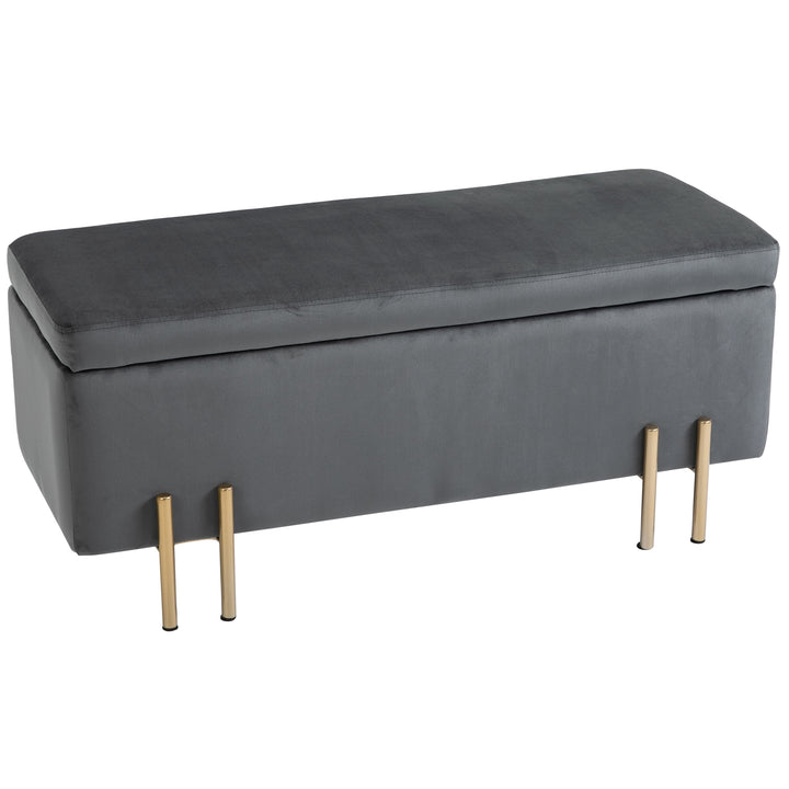 Opbevaringsbænk, polstret bænk med fløjlslook, opbevaringskommode med metalben, kommode til stue, soveværelse, entre, 100 x 40 x 42 cm, mørkegrå