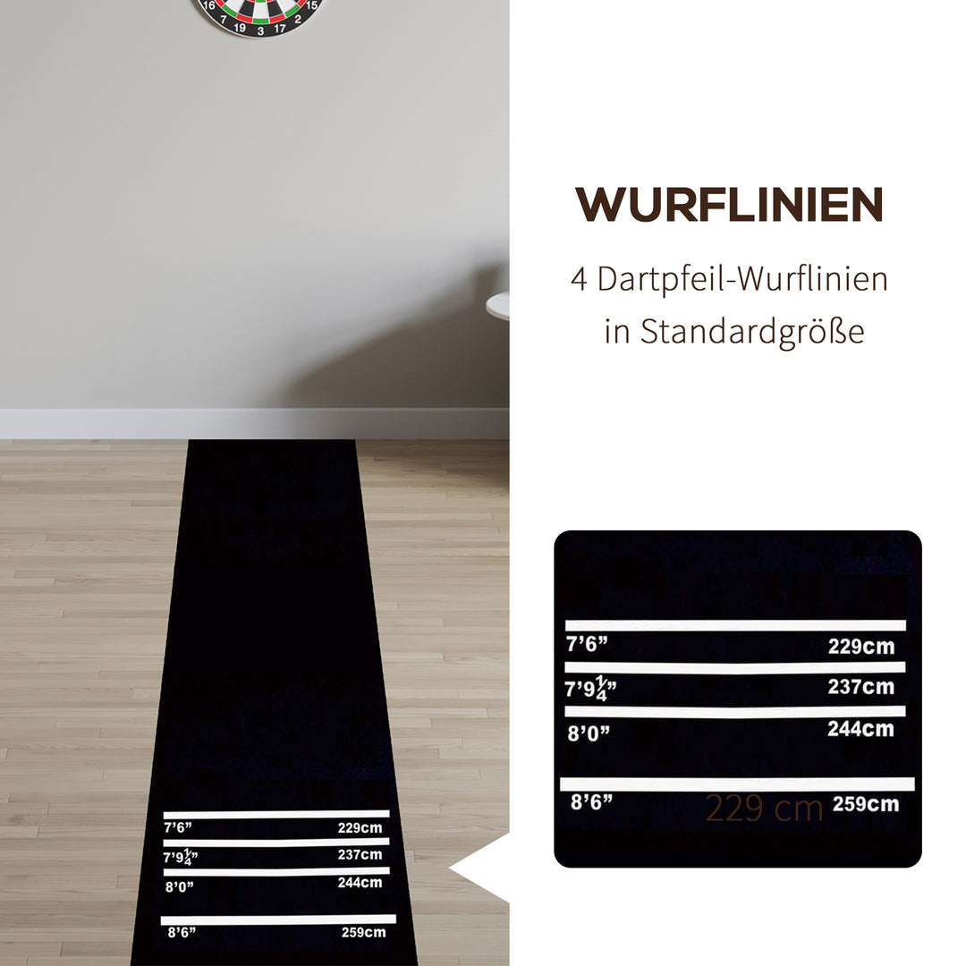 Dartmåtte 300 x 61 cm oche tæppemåtte med softdart steeldart skridsikker dart tæppe dart måtte dart tilbehør til gulvbeskyttelse
