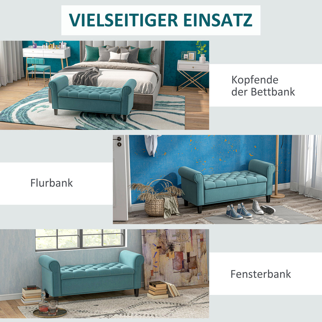 Vintage design bænk med opbevaring, velour look, grøn