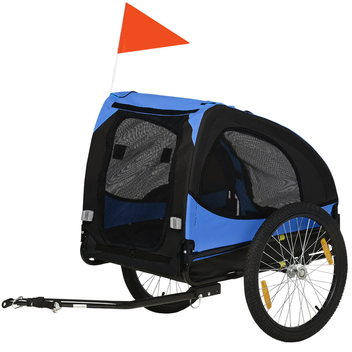 Hundetrailer, sammenklappelig cykeltrailer til hunde, vandafvisende, oxfordstof, stål, 140 x 71 x 83 cm, blå