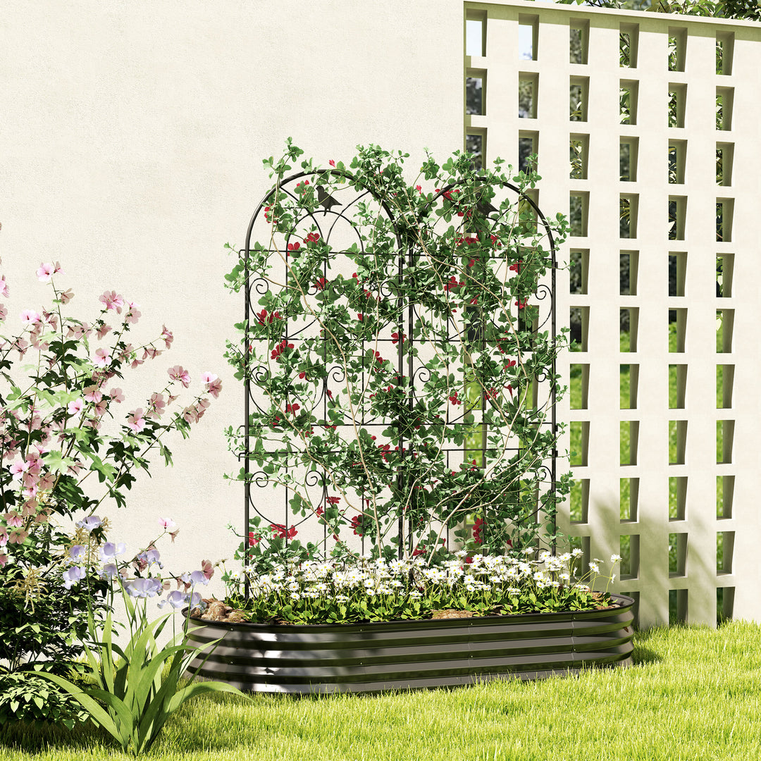 Espalier til klatreplanter med fugle, 2-pak, haveespalier til grøntsager, slyngplanter, blomster, metal, 50 x 150 cm, sort