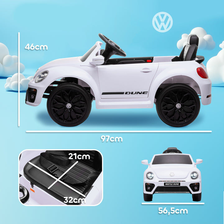 Elektrisk børnebil, vw beetle, 3-5 km/t, med fjernbetjening og musik, hvid