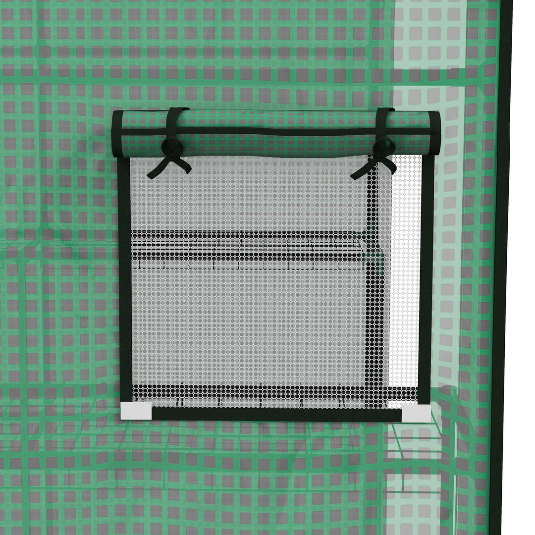 Drivhusfilm, reserveafdækning, vandtæt, rullevinduer og dør, 140 x 143 x 190 cm, grøn