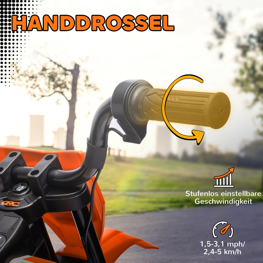 Elmotorcykel til børn, 12V børnemotorcykel med musik, børnekøretøj med støttehjul, 3-6 år, orange