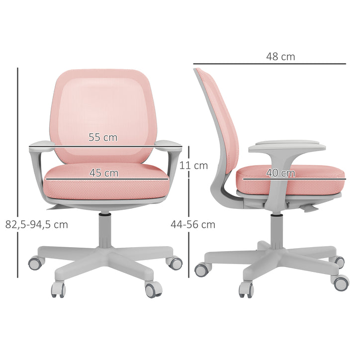 Kontorstol, ergonomisk skrivebordsstol med drejefunktion, højdejusterbar 55 x 48 x 82,5-94,5 cm lyserød