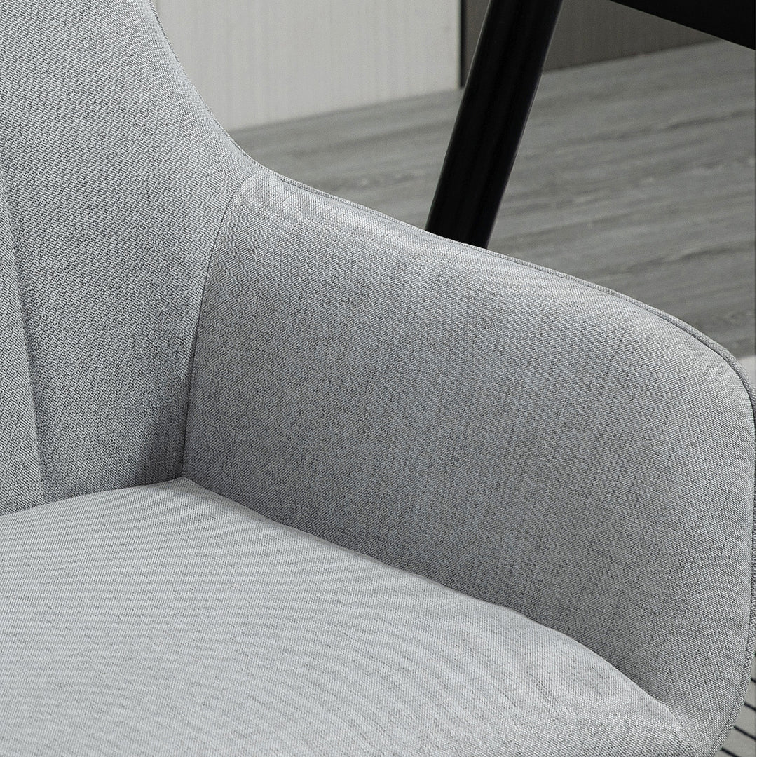 Sæt med 2 spisebordsstole, polstret stol med åndbart hørbetræk, stuestol, lænestol, køkkenstol med ryglæn og armlæn, hør, lysegrå, 59,5 x 56,5 x 81 cm