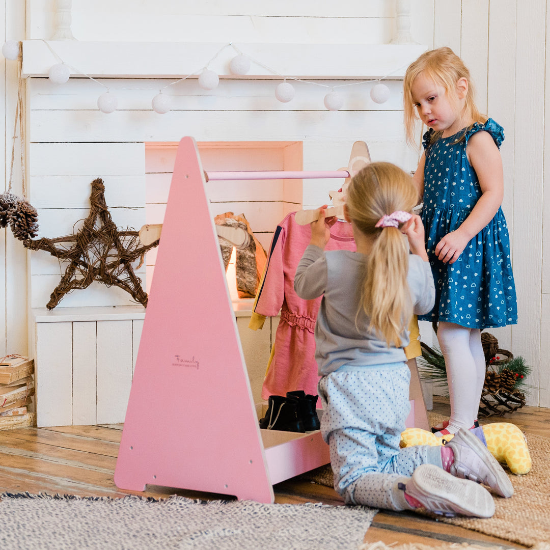 Montessori tøjstativ til selvstændige børn, pink