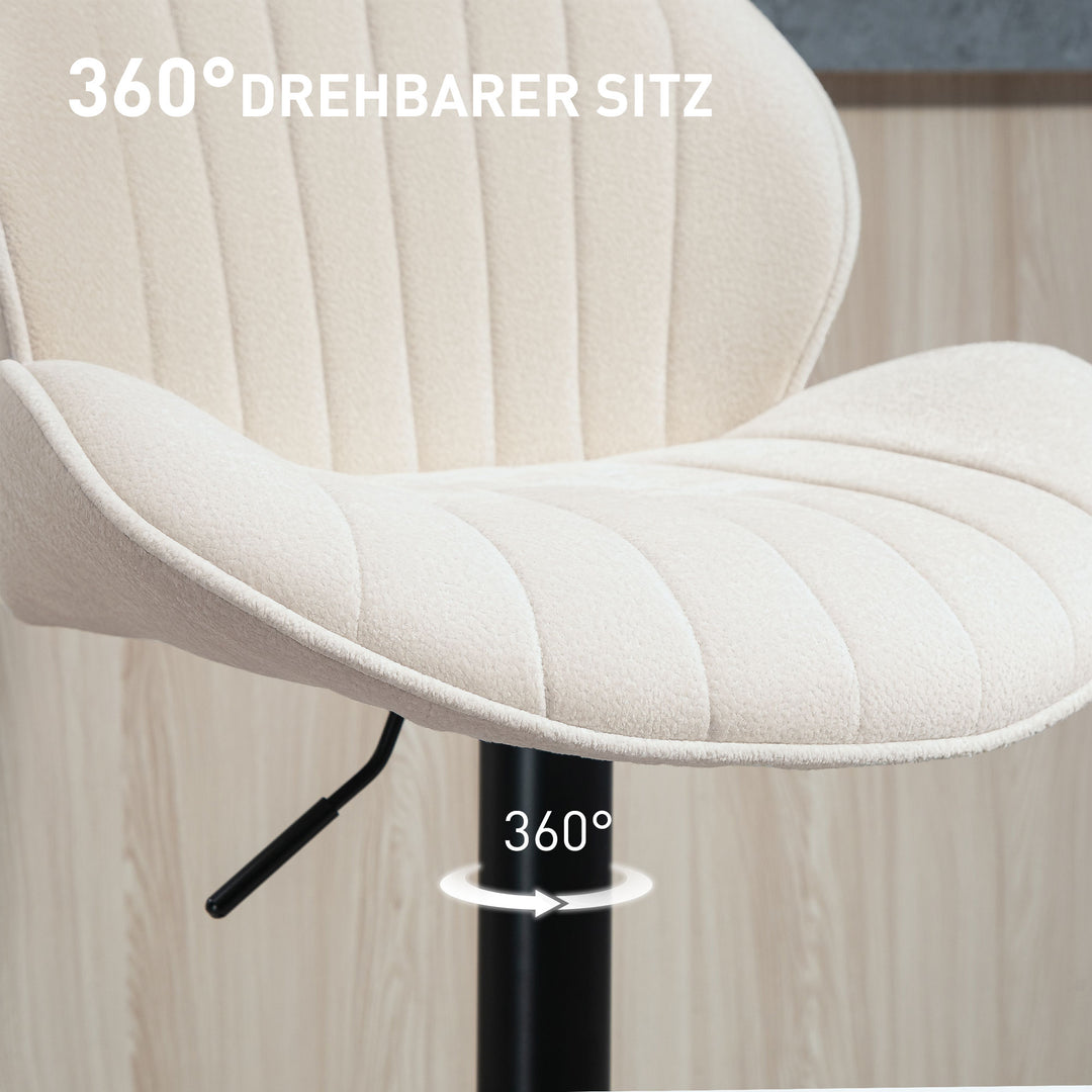 Sæt med 2 barstole, stofbetræk, justerbar sædehøjde, drejelig, stålstel, beige