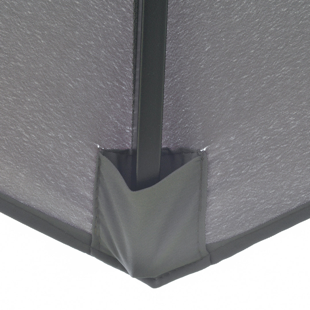 Parasol med 3-lags baldakin håndsving terrasseparasol drejelig markedsparasol 8 ribber haveparasol med solbeskyttelse, 2,6 m, stål, polyester, mørkegrå