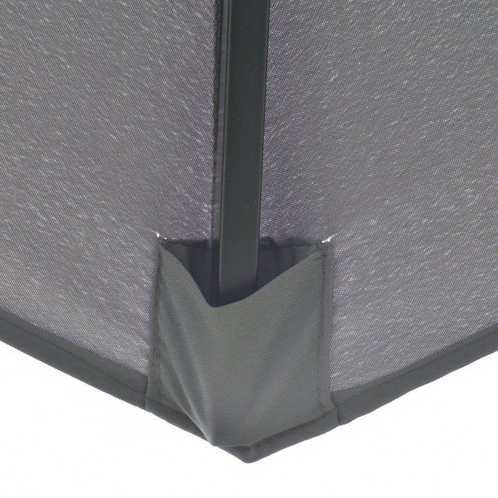 Parasol med 3-lags baldakin håndsving terrasseparasol drejelig markedsparasol 8 ribber haveparasol med solbeskyttelse, 2,6 m, stål, polyester, mørkegrå