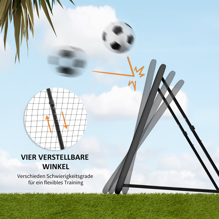 Rebounder til fodbold, 128 x 118 cm reboundvæg med beskyttende kantpinde, justerbar i 5 niveauer, bærbar rebound, fodboldmål til unge, reboundvæg til fodboldtræning, sort