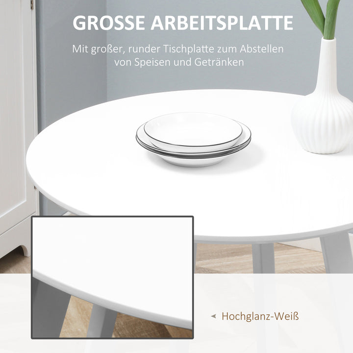 Spisebord, køkkenbord, til 2 personer, højglansoverflade, med bordben, hvid, 72 x 72 x 75 cm