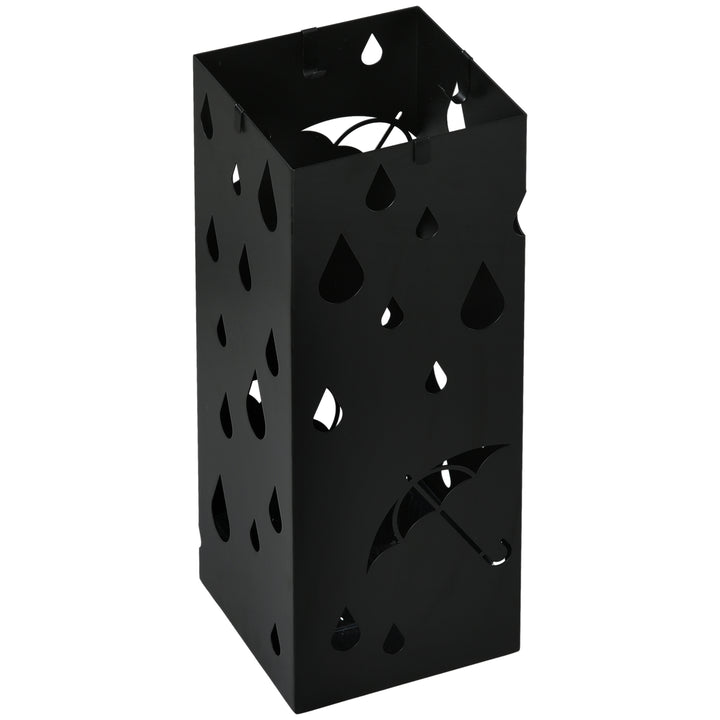 Paraplystativ, 4 kroge, drypbakke, stål, sort