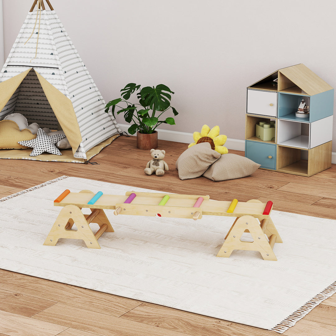 2-i-1 balancevippe til børn, træbalancebom, vippevippe til haven, balancebræt 133 x 38 x 24 cm