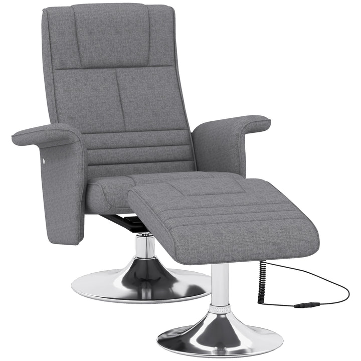 Massagestol med skammel, lænestol, 78 x 95 x 88 cm, mørkegrå