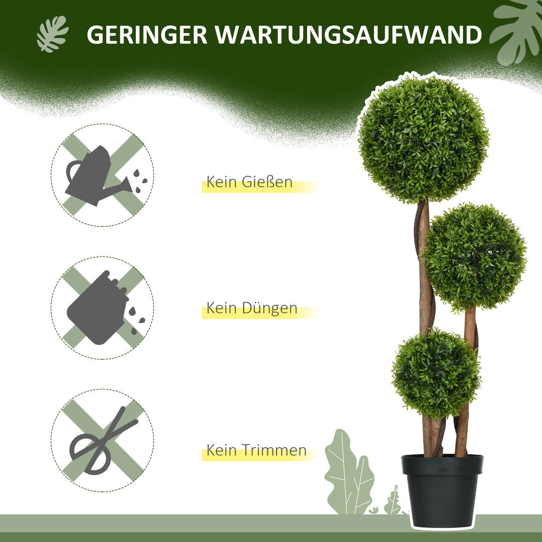 Stor kunstig buksbom, 110 cm, UV-bestandig kunstig plante med 3 kugler til stue, soveværelse, kontor, have