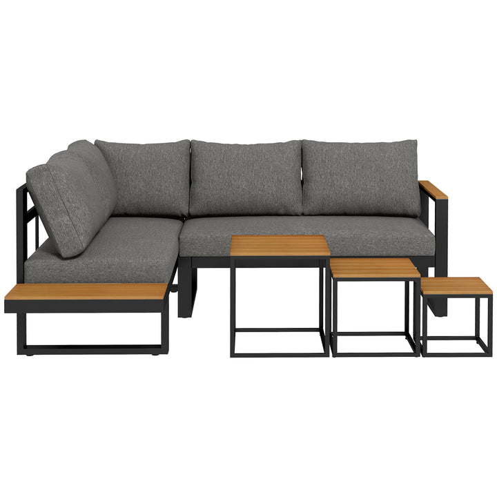 Udendørs siddegruppe, 5-delt loungemøbelsæt, havemøbelsæt, 148 cm x 61 cm x 71,5 cm, grå + natur