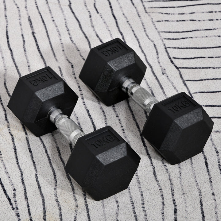Sekskantede håndvægte, sæt med 2 håndvægte med riflede håndtag, støbejerns håndvægtsæt, 2 x 10 kg, håndvægte til mænd og kvinder, hjemme, fitnesscenter, styrketræning