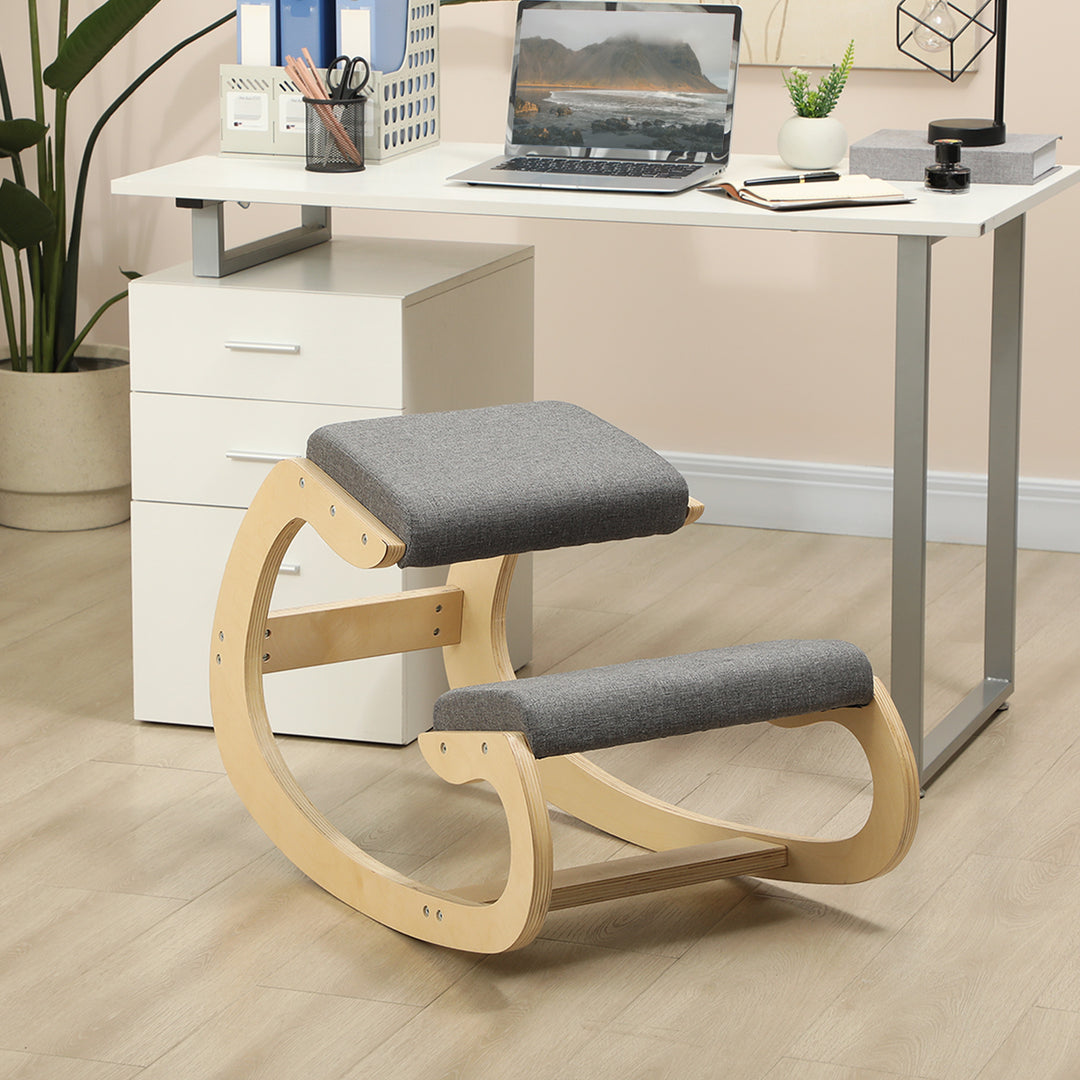 Ergonomisk gyngestol til knæ til hjemmekontor for at forbedre kropsholdningen, grå