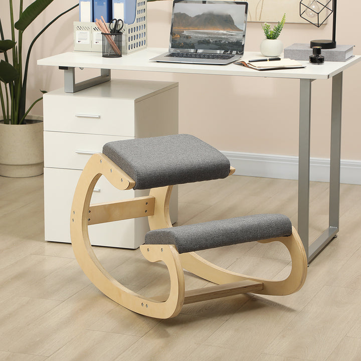 Ergonomisk gyngestol til knæ til hjemmekontor for at forbedre kropsholdningen, grå