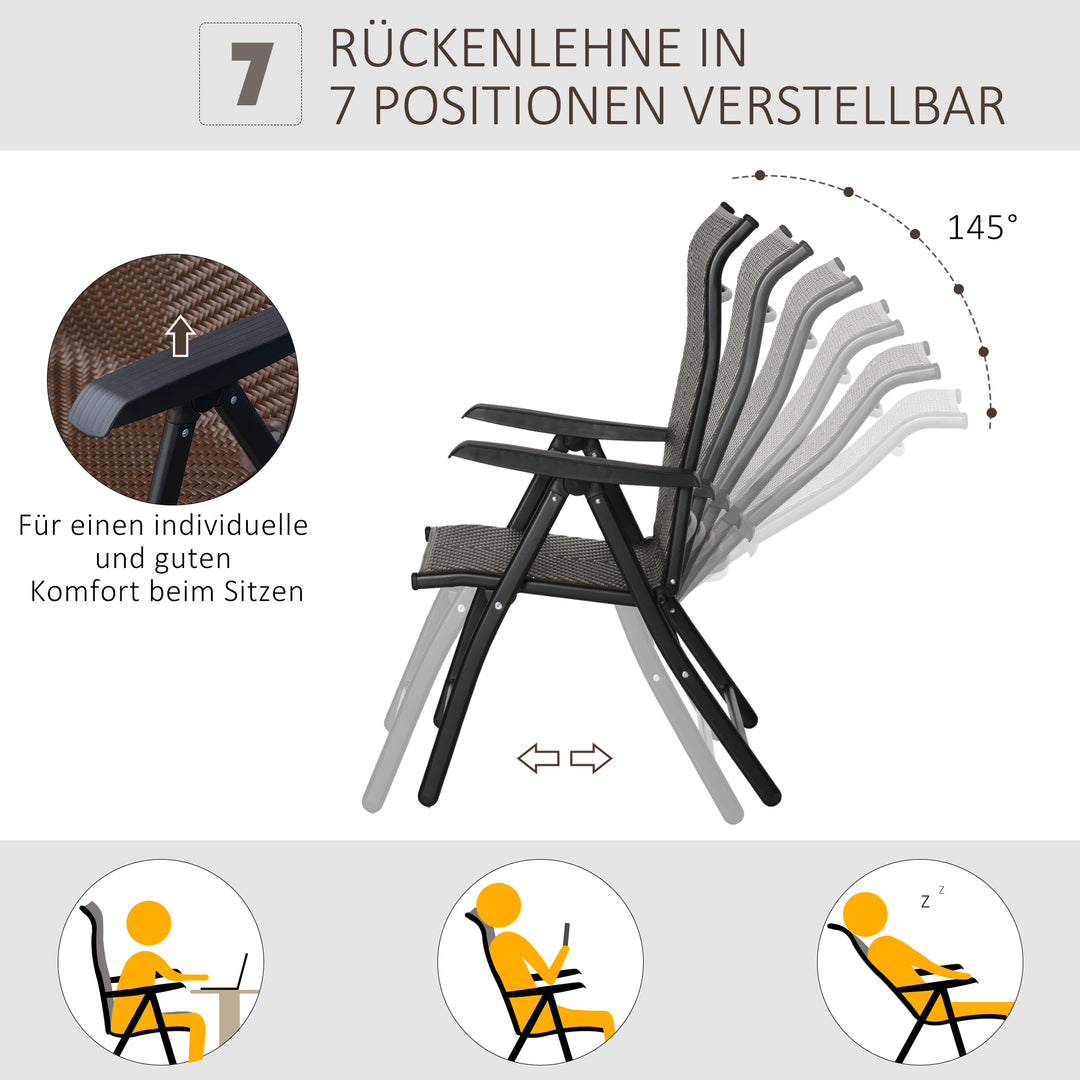 Polyrattan havestol, klapstol med 7-positioners justerbar ryglæn, vejrbestandig, foldbar balkonstol, campingstol, 120 kg lasteevne, havestole til haven, balkon, 58x71x111 cm, brun+sort