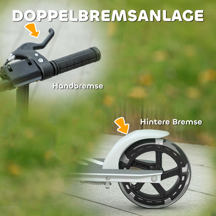 Børnescooter, dobbeltbremser, metalstel, fodstøtte, foldbar, 3-8 år, hvid