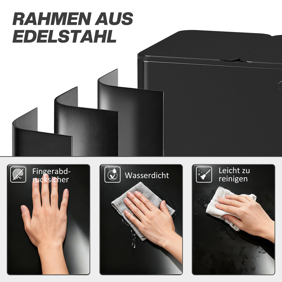 Skraldespand med 3 x 20 L rum, deodorantlåg, fingeraftrykssikker, softclose, aftagelig, sort
