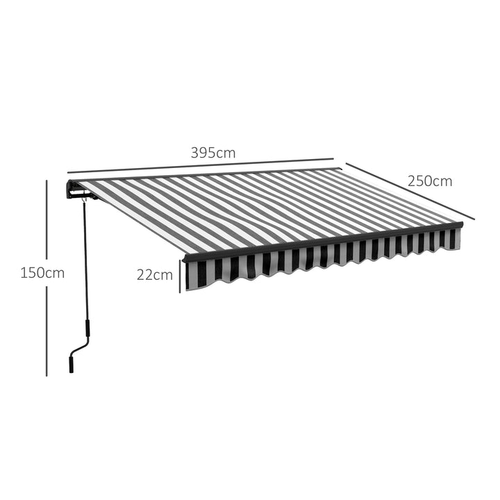 Sun markise markise terrassemarkise vejrbestandig 1 håndsving 395 x 250 x 150 cm grå + hvid