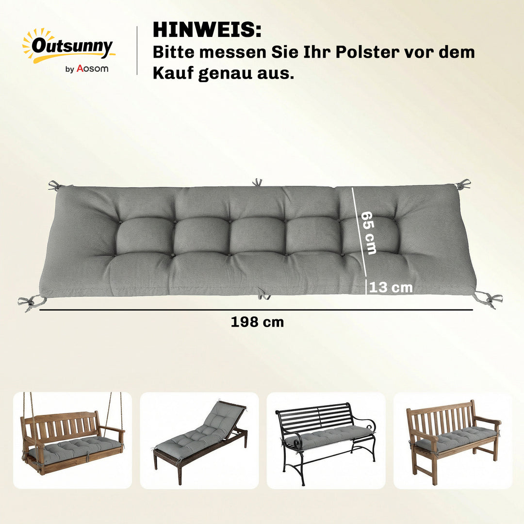 Aftagelig pallehynde med fastgørelsesstropper, pallehynde til de fleste liggestole, 198x65x13 cm, lysegrå