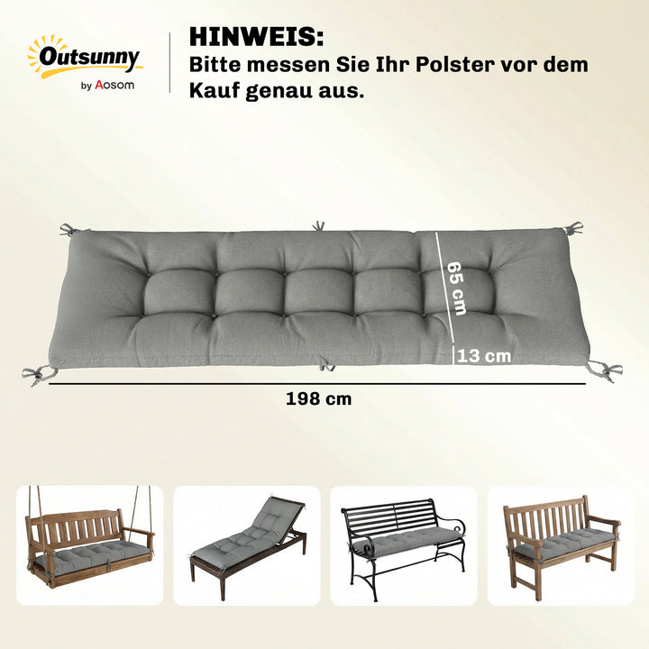 Aftagelig pallehynde med fastgørelsesstropper, pallehynde til de fleste liggestole, 198x65x13 cm, lysegrå
