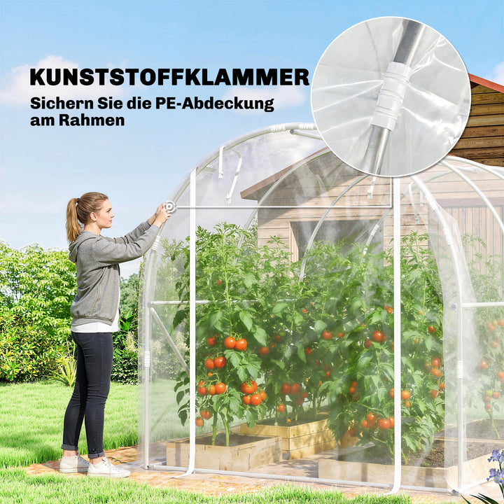 Polytunneldrivhus, walk-in drivhus med galvaniseret stålramme og UV-bestandigt PE-dæksel, transparent