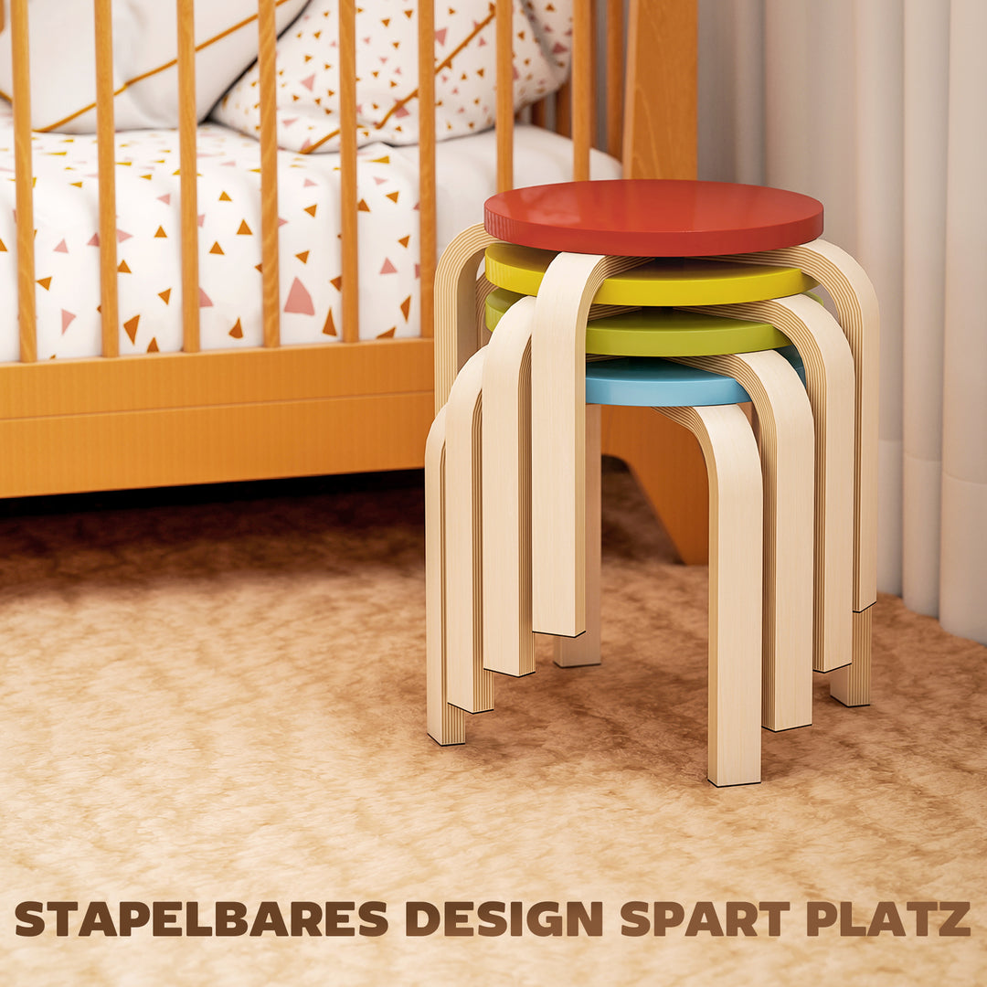 4 Stabelbare skamler med filtfodpuder, birkekrydsfiner, lakeret, farverig